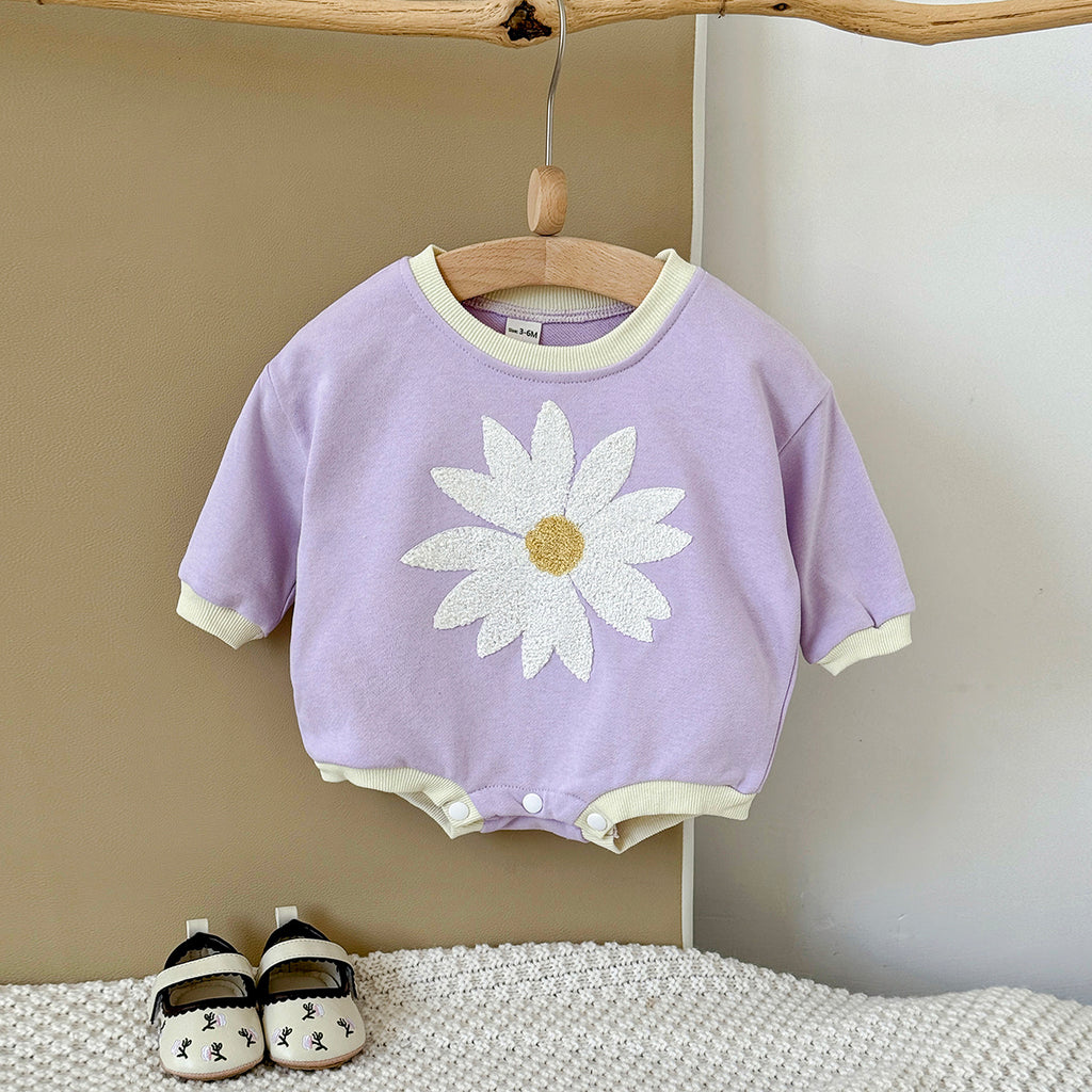 Baby Rabbit Flower Embroidered Cotton Blend Triangle Romper Spring Autumn 0-18 Months Old