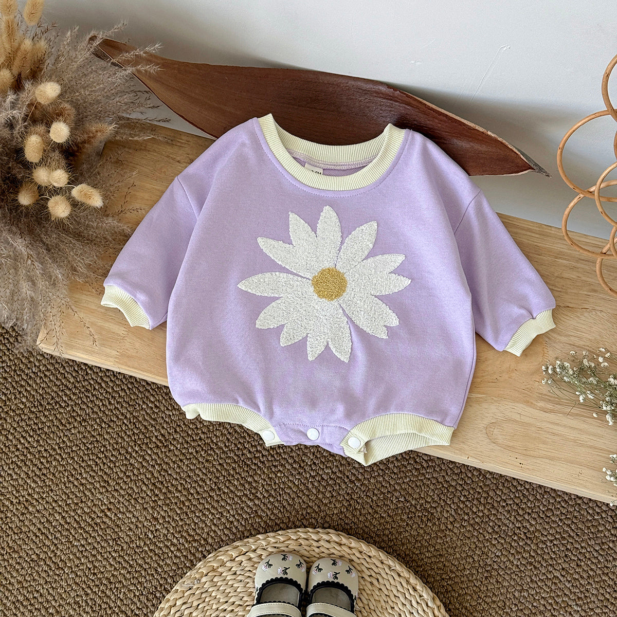Baby Rabbit Flower Embroidered Cotton Blend Triangle Romper Spring Autumn 0-18 Months Old