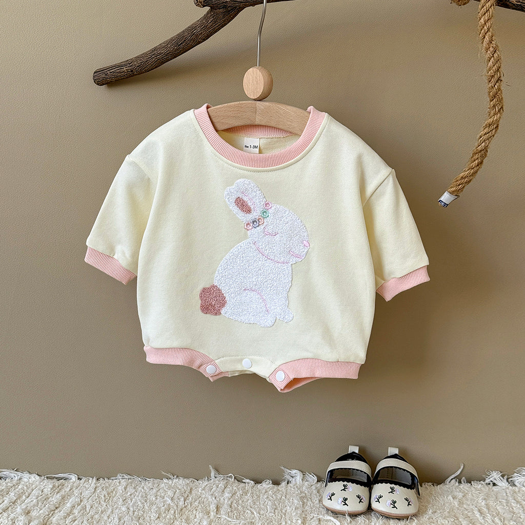 Baby Rabbit Flower Embroidered Cotton Blend Triangle Romper Spring Autumn 0-18 Months Old