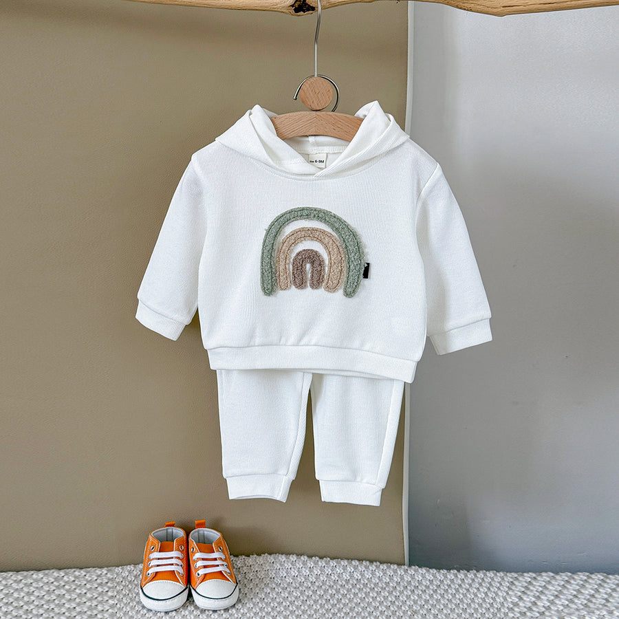 Baby Rainbow Embroidered Hooded Outfit Set 6Months-3Years