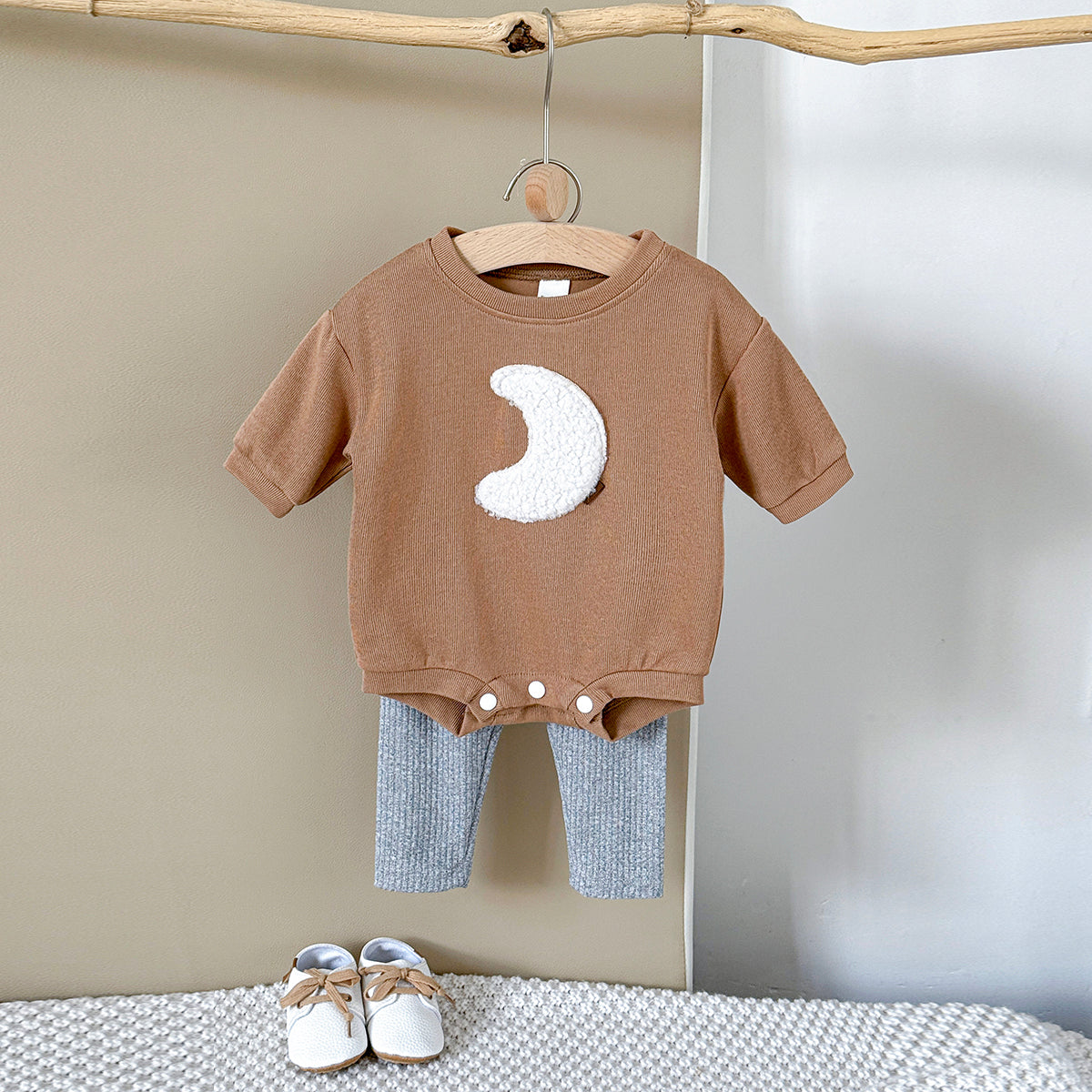 Baby Boys Orange Romper and Gray Pants Outfit Set 0-12Months