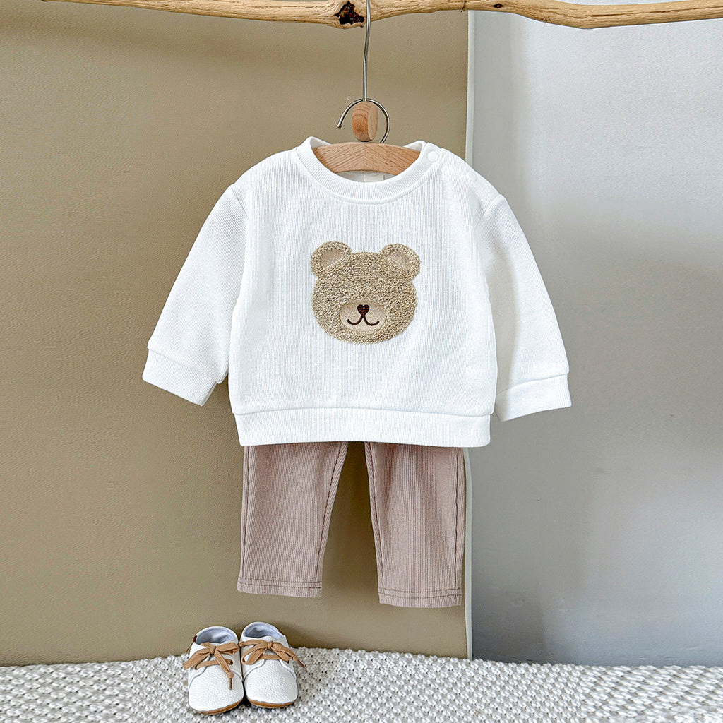 Baby Bear Embroidered Long Sleeve Top and Pants Set Spring Autumn 6Months-3years