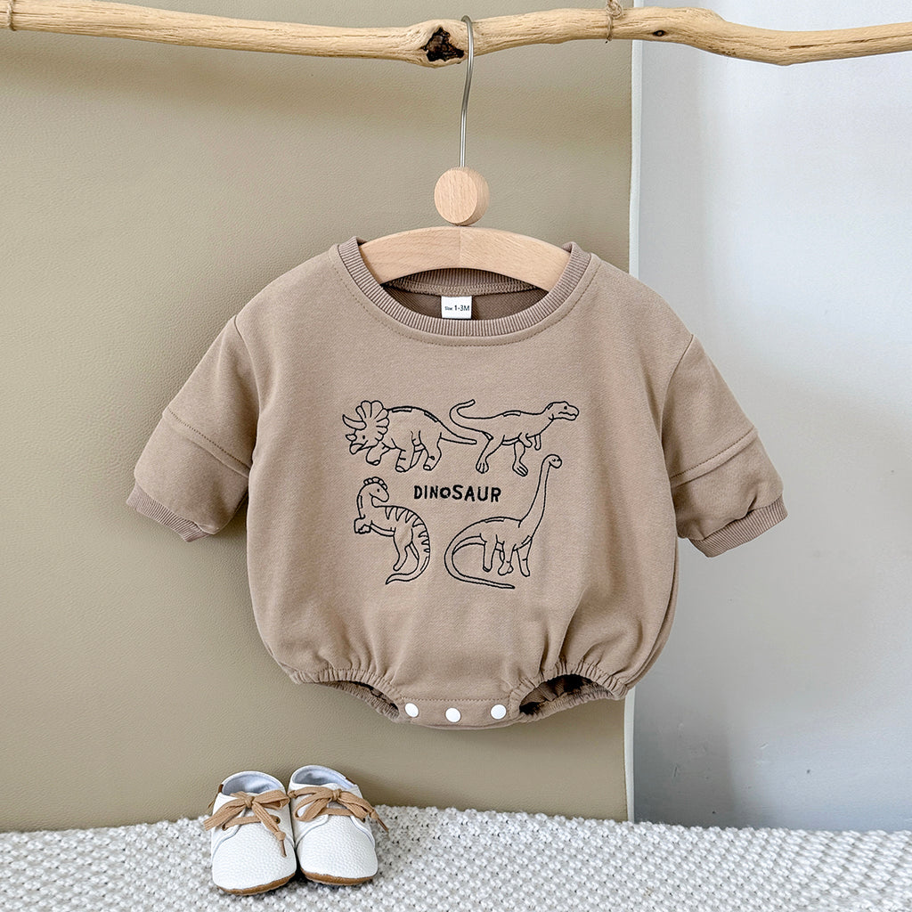 Baby Dinosaur Embroidered Cotton Blend Long Sleeve Romper 1-18Months
