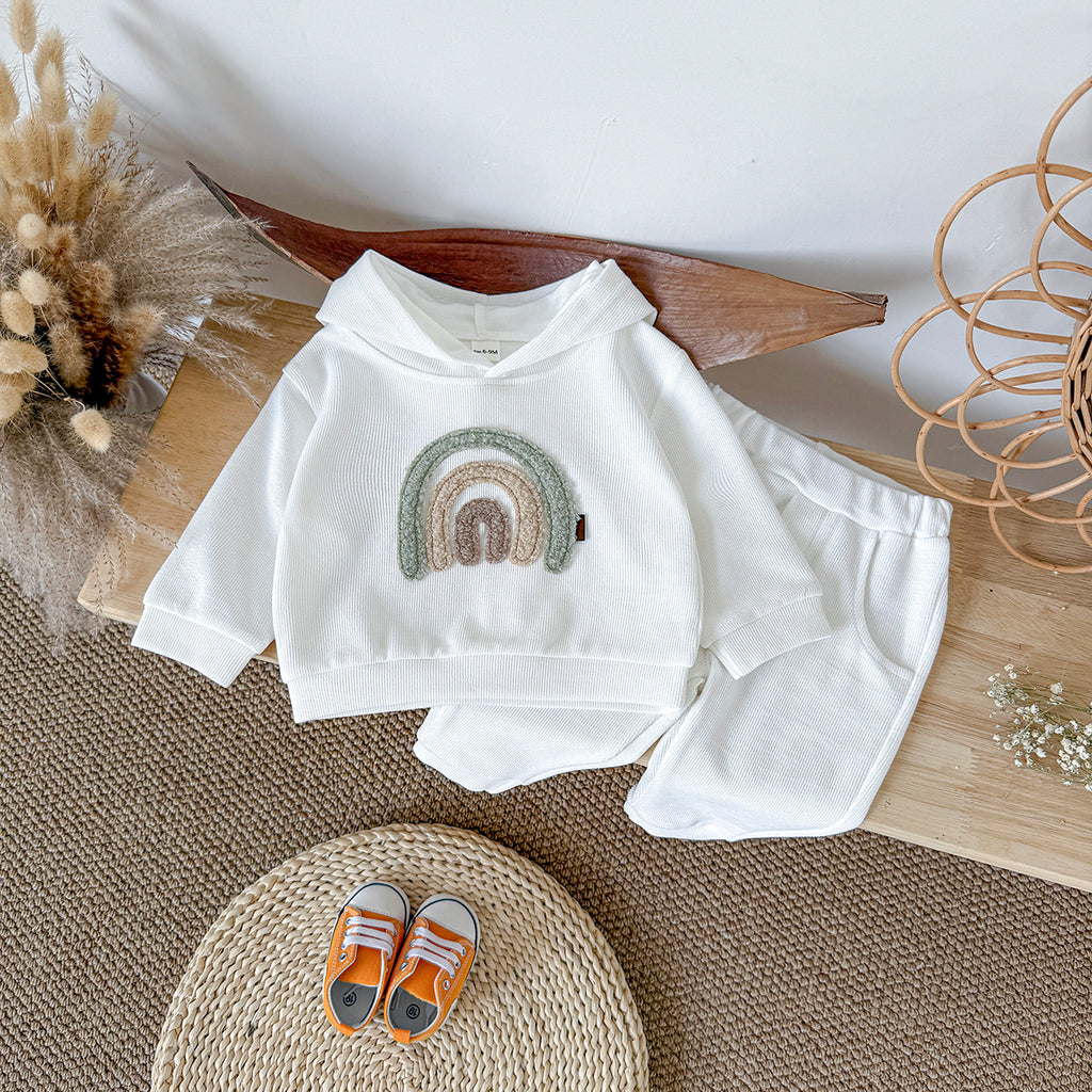 Baby Rainbow Embroidered Hooded Outfit Set 6Months-3Years