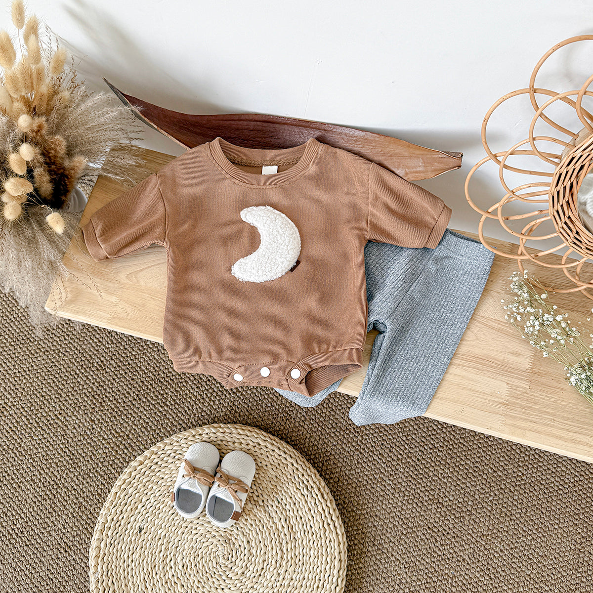 Baby Boys Orange Romper and Gray Pants Outfit Set 0-12Months