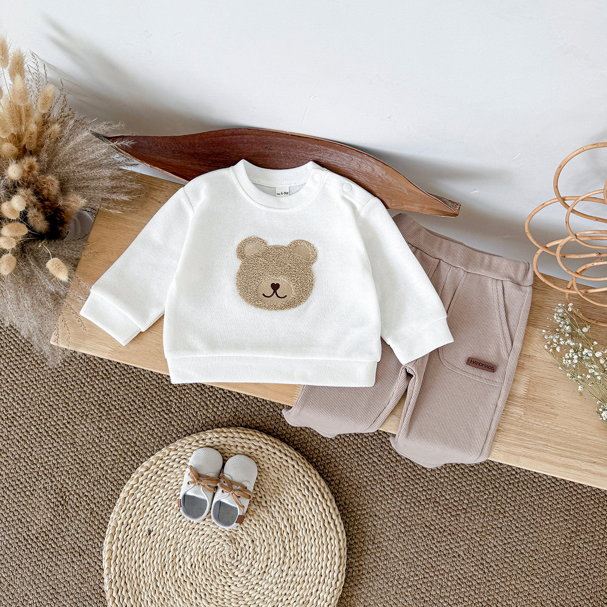 Baby Bear Embroidered Long Sleeve Top and Pants Set Spring Autumn 6Months-3years