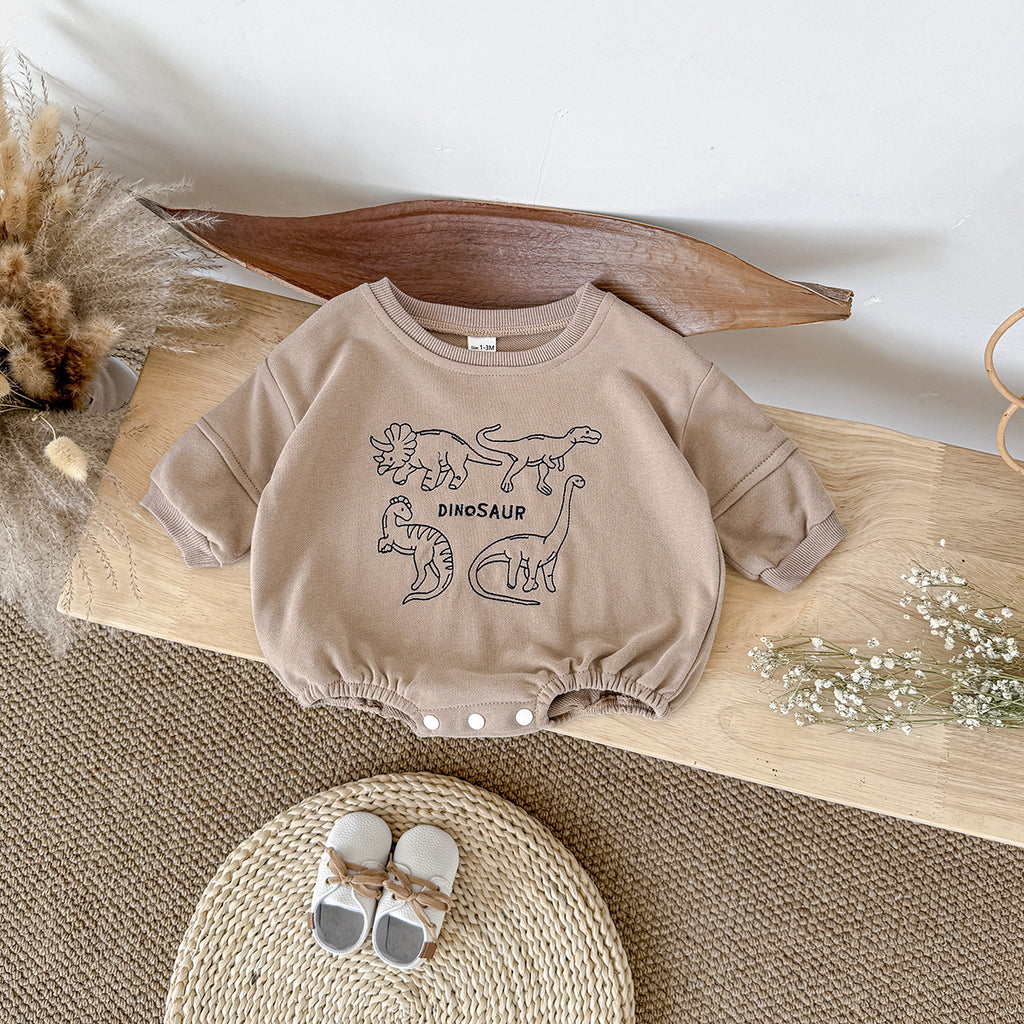 Baby Dinosaur Embroidered Cotton Blend Long Sleeve Romper 1-18Months