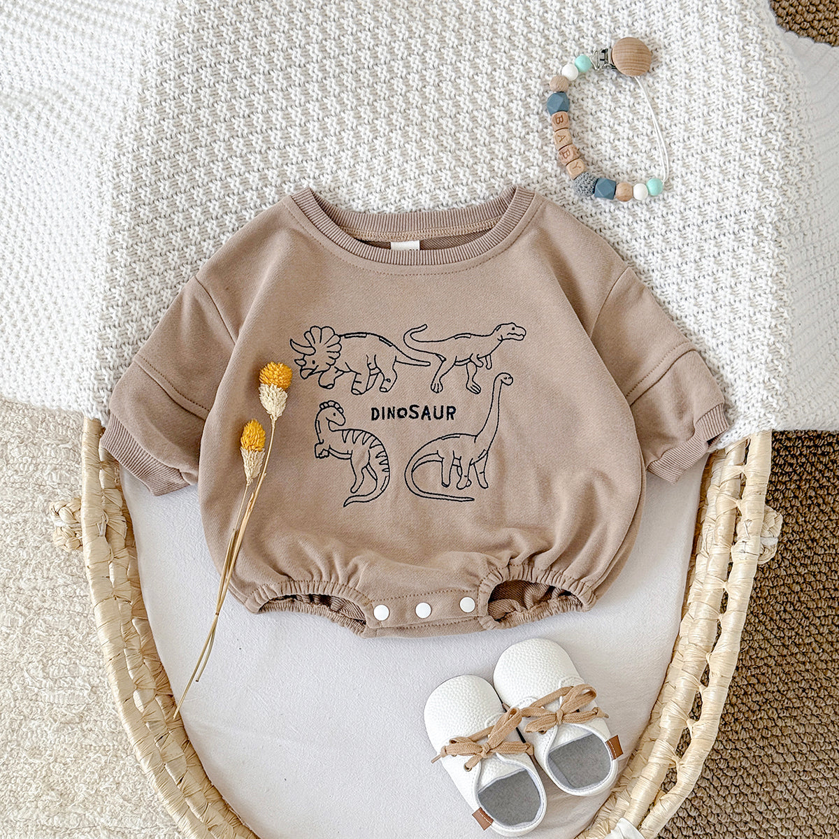 Baby Dinosaur Embroidered Cotton Blend Long Sleeve Romper 1-18Months