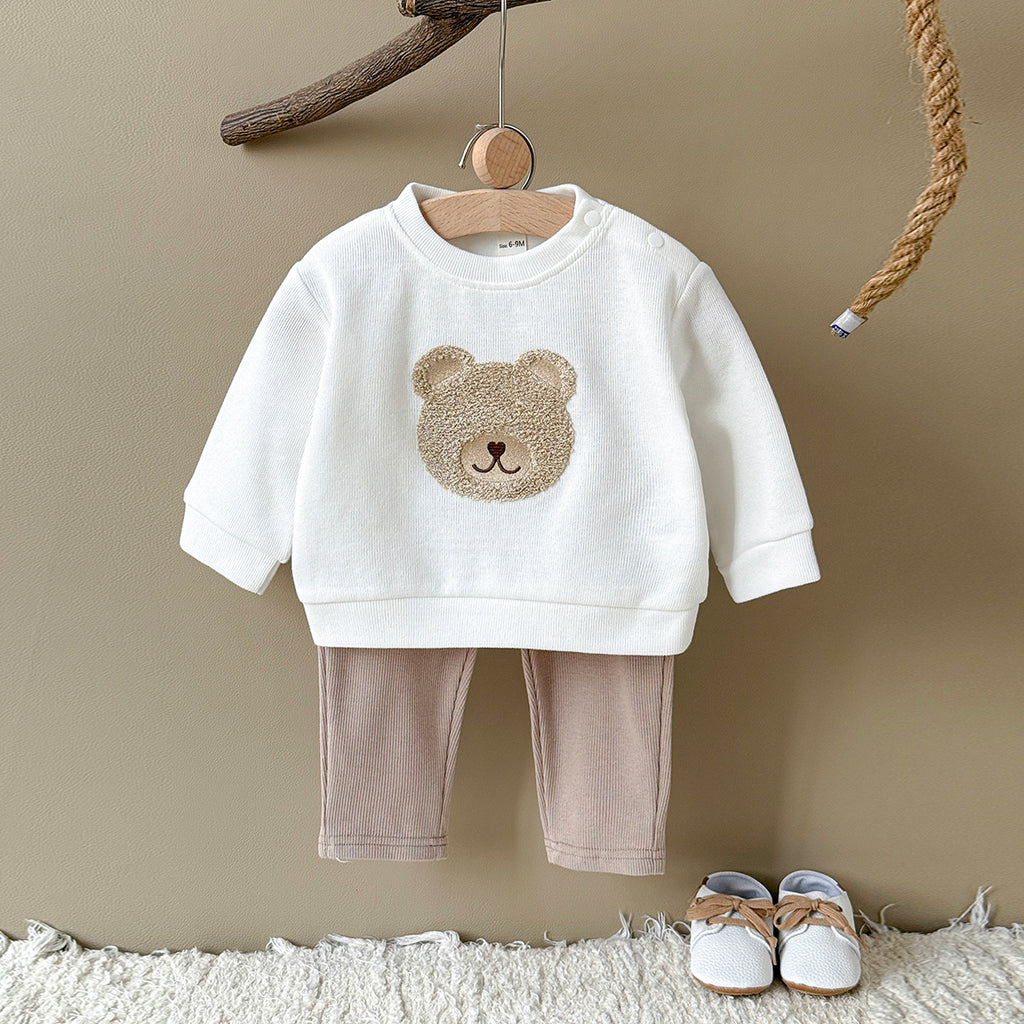 Baby Bear Embroidered Long Sleeve Top and Pants Set Spring Autumn 6Months-3years