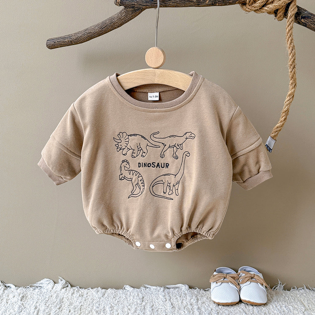 Baby Dinosaur Embroidered Cotton Blend Long Sleeve Romper 1-18Months