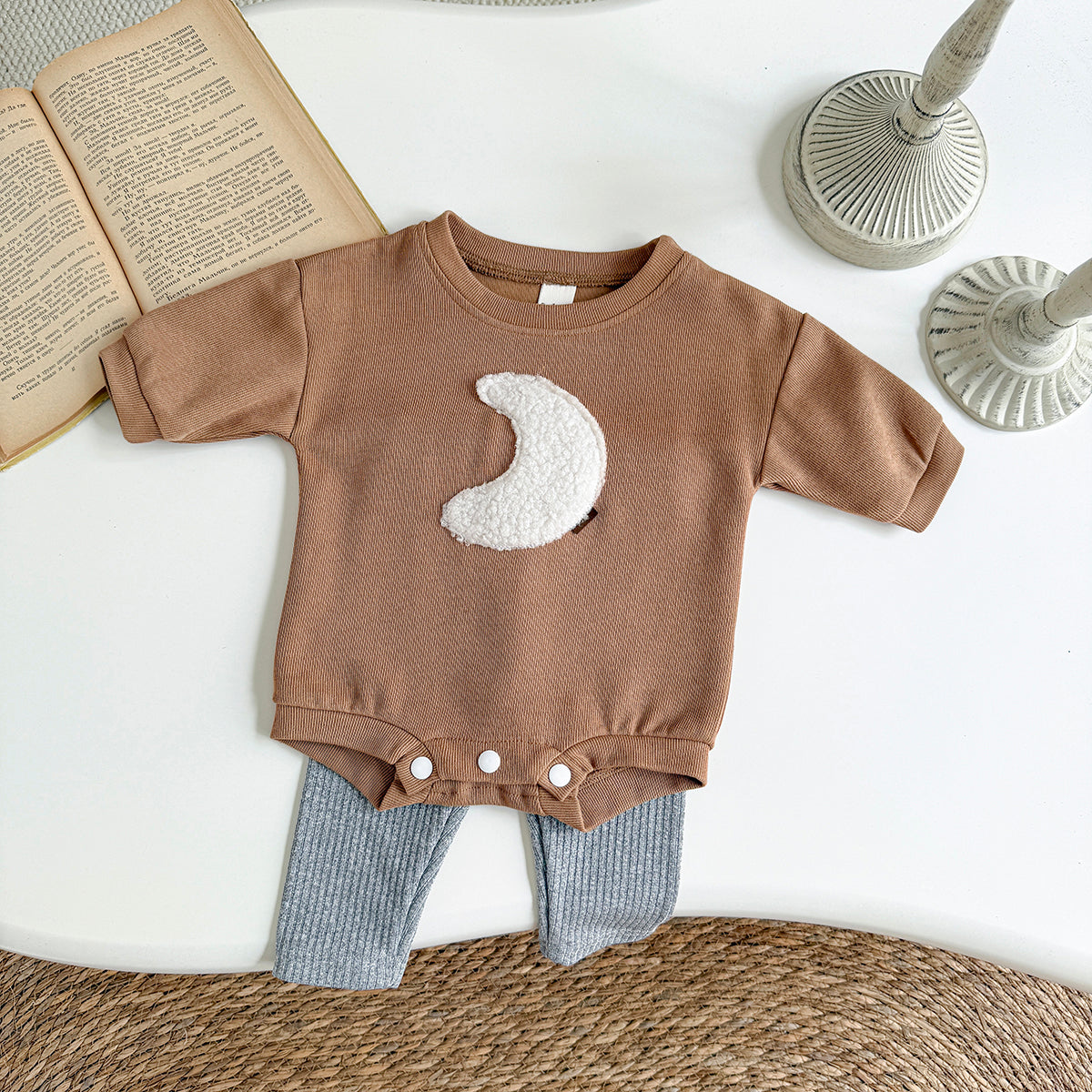 Baby Boys Orange Romper and Gray Pants Outfit Set 0-12Months