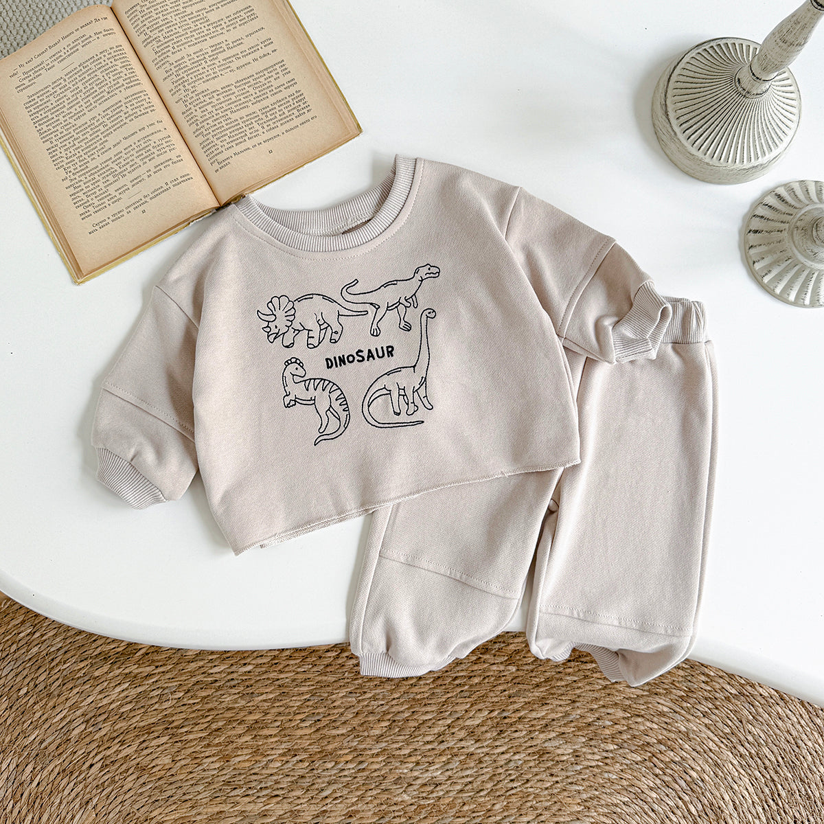 Baby Boy Dinosaur Embroidered Long Sleeve Top and Pants Set Spring Autumn 0-3 Years Old
