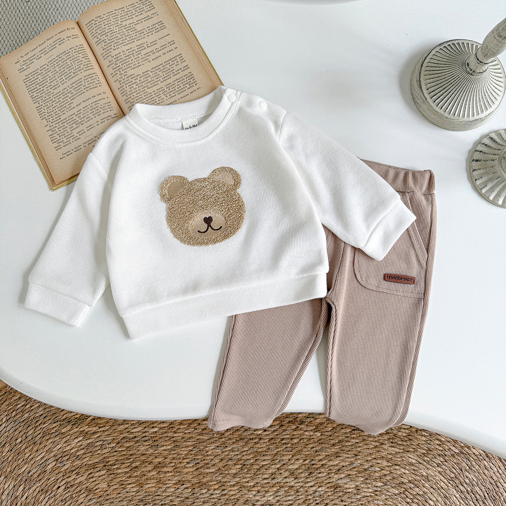 Baby Bear Embroidered Long Sleeve Top and Pants Set Spring Autumn 6Months-3years