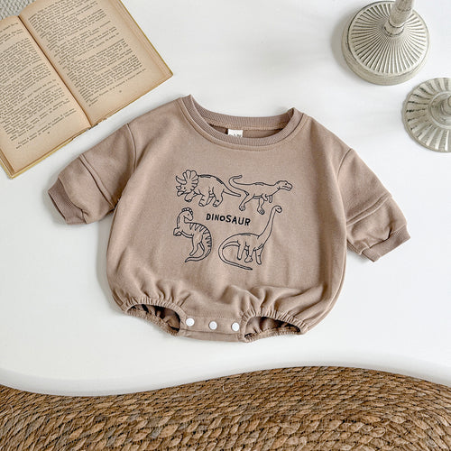 Baby Dinosaur Embroidered Cotton Blend Long Sleeve Romper 1-18Months