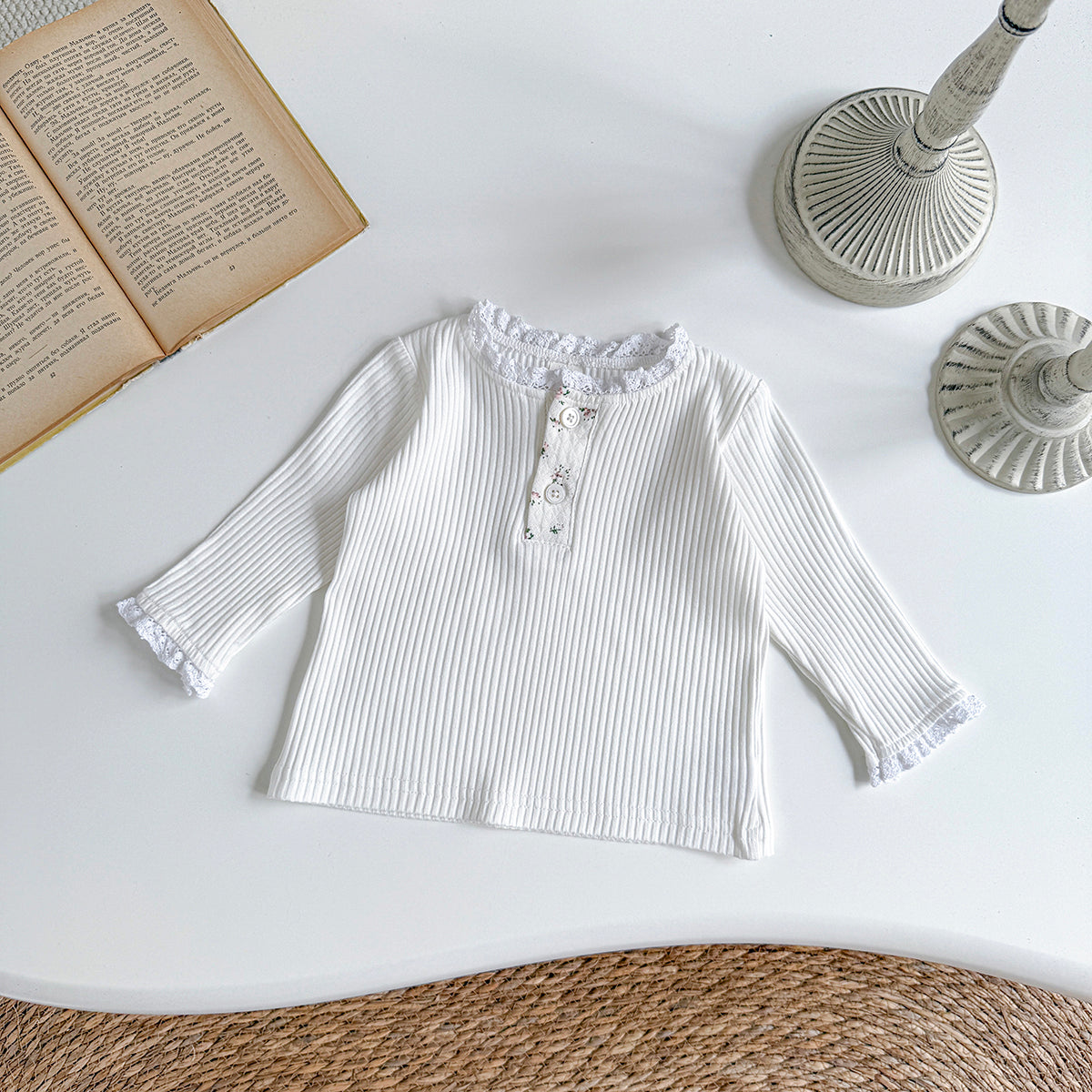 Baby Girls Cotton Ruffle Trim Long Sleeve T-Shirt Spring Autumn 6Months-7Years