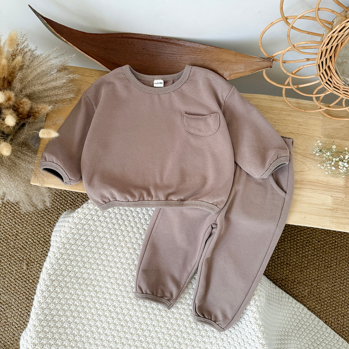 Baby Cotton Blend Long Sleeve Pocket Top and Pants Set Spring Autumn 6Months-3years