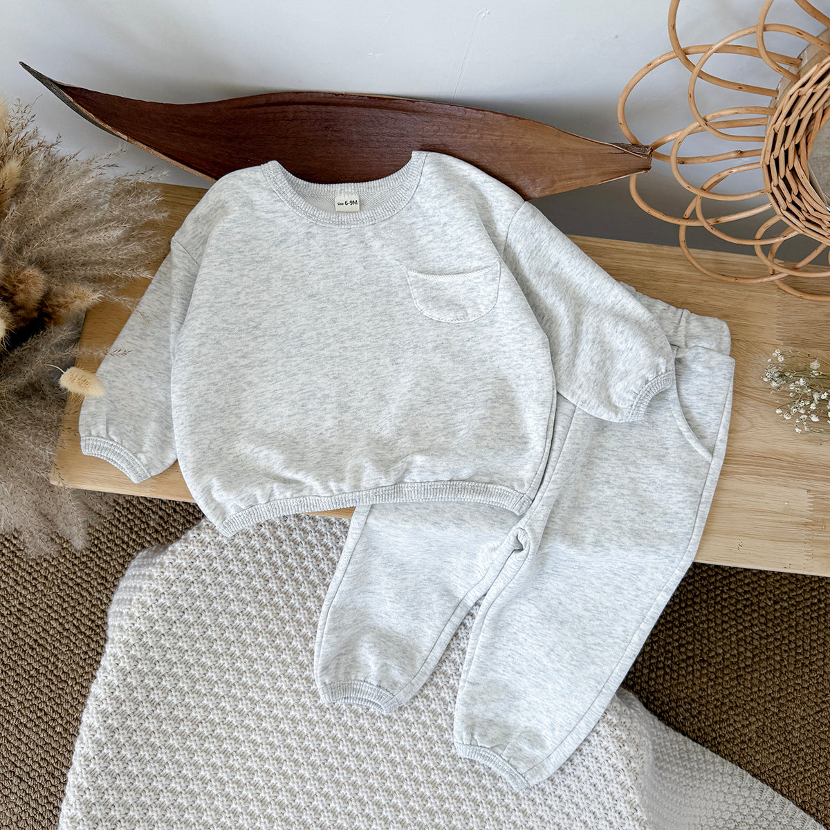 Baby Cotton Blend Long Sleeve Pocket Top and Pants Set Spring Autumn 6Months-3years