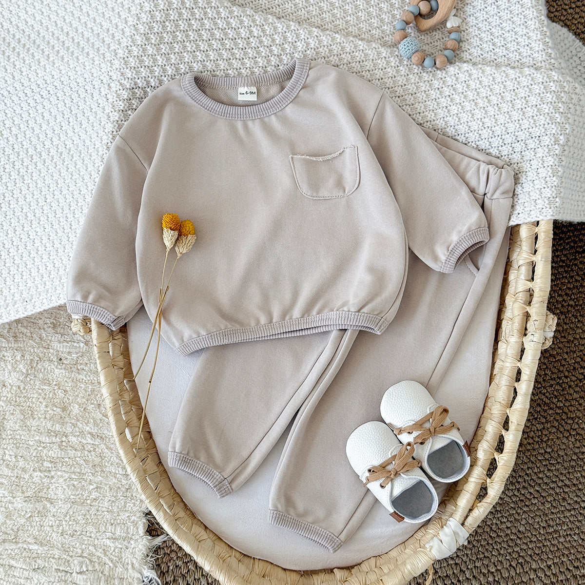 Baby Cotton Blend Long Sleeve Pocket Top and Pants Set Spring Autumn 6Months-3years