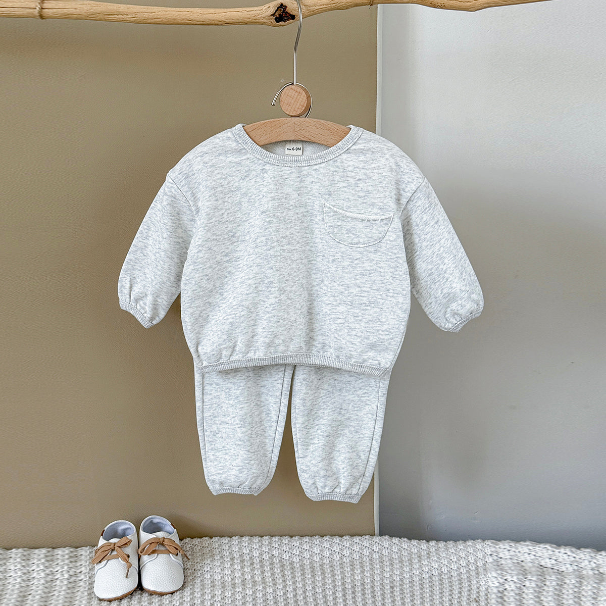 Baby Cotton Blend Long Sleeve Pocket Top and Pants Set Spring Autumn 6Months-3years