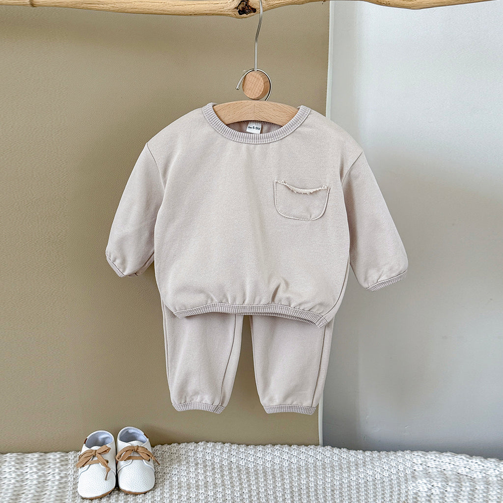 Baby Cotton Blend Long Sleeve Pocket Top and Pants Set Spring Autumn 6Months-3years