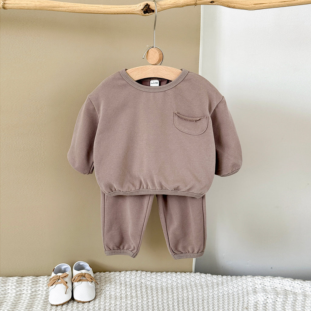 Baby Cotton Blend Long Sleeve Pocket Top and Pants Set Spring Autumn 6Months-3years