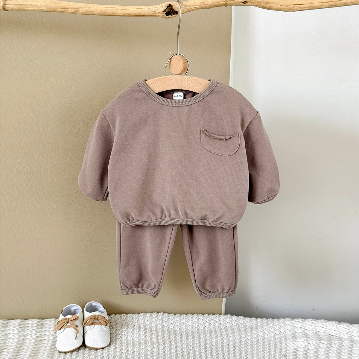 Baby Cotton Blend Long Sleeve Pocket Top and Pants Set Spring Autumn 6Months-3years