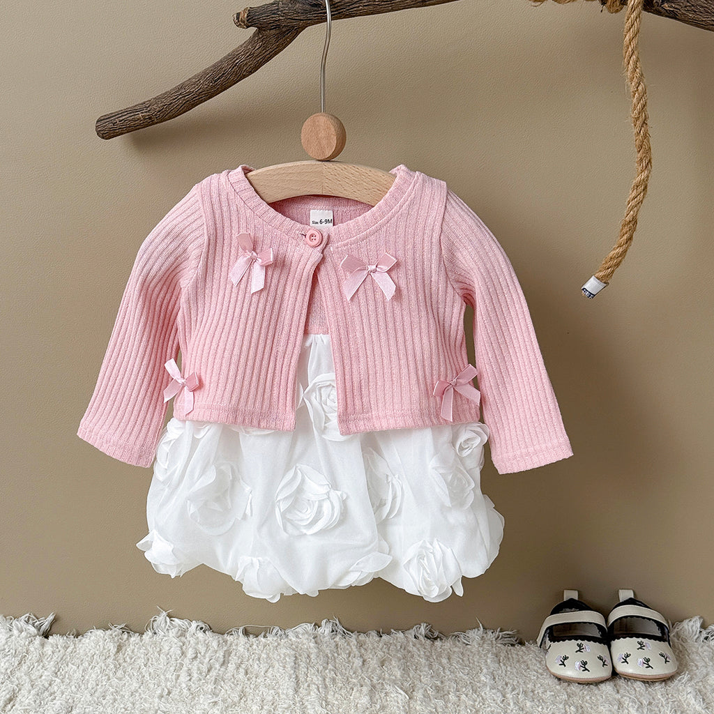 Baby Girls Rose Print Long Sleeve Dress Set 6Months-3Years