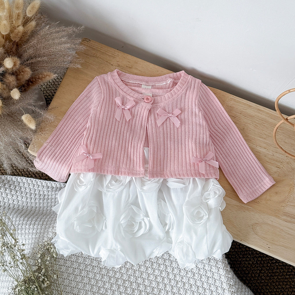 Baby Girls Rose Print Long Sleeve Dress Set 6Months-3Years