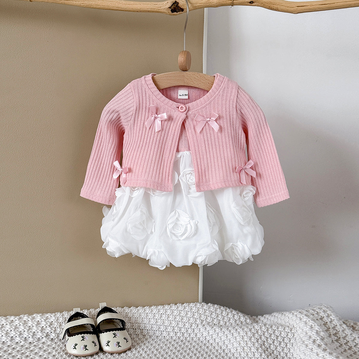 Baby Girls Rose Print Long Sleeve Dress Set 6Months-3Years
