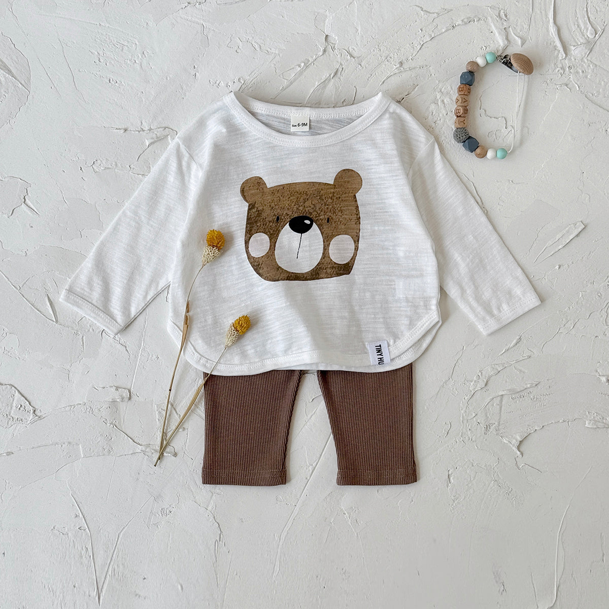 Baby Bear Print Cotton Blend Long Sleeve Top and Pants Outfit Set 6Months-3Years