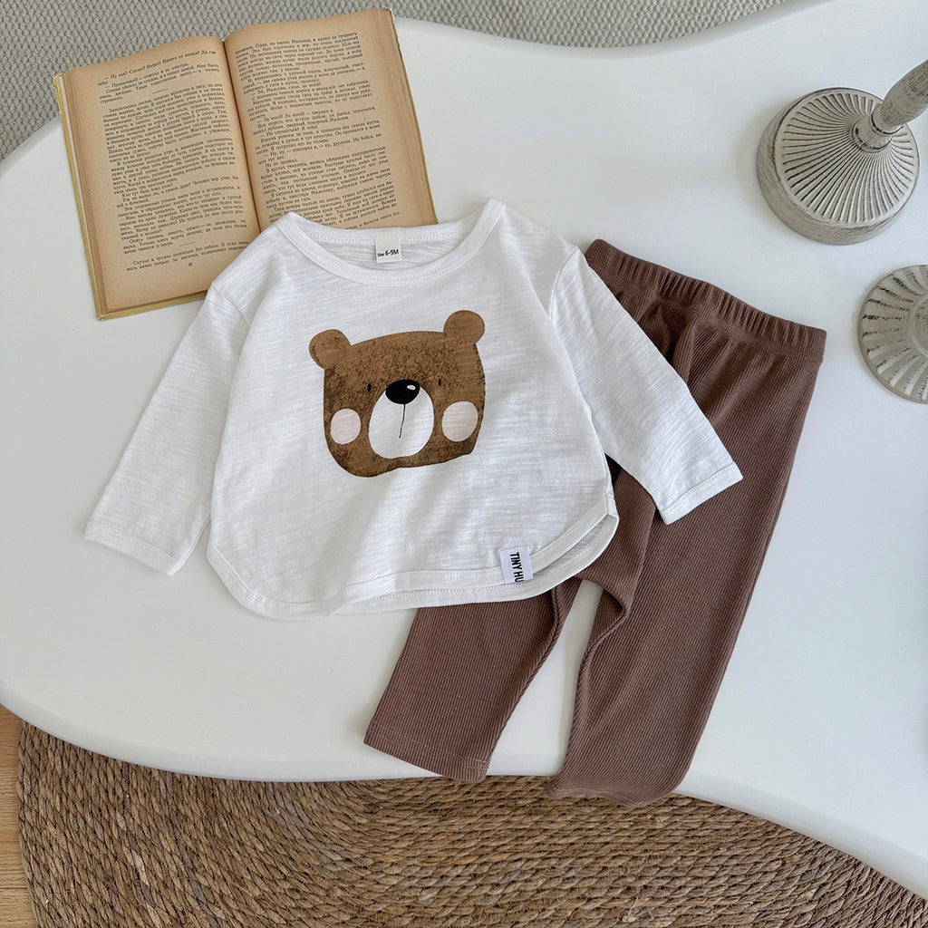 Baby Bear Print Cotton Blend Long Sleeve Top and Pants Outfit Set 6Months-3Years