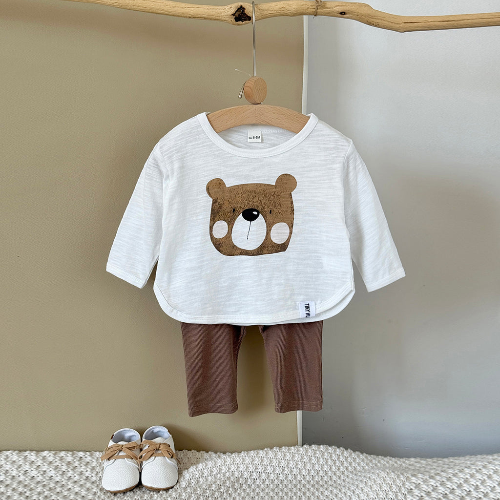 Baby Bear Print Cotton Blend Long Sleeve Top and Pants Outfit Set 6Months-3Years