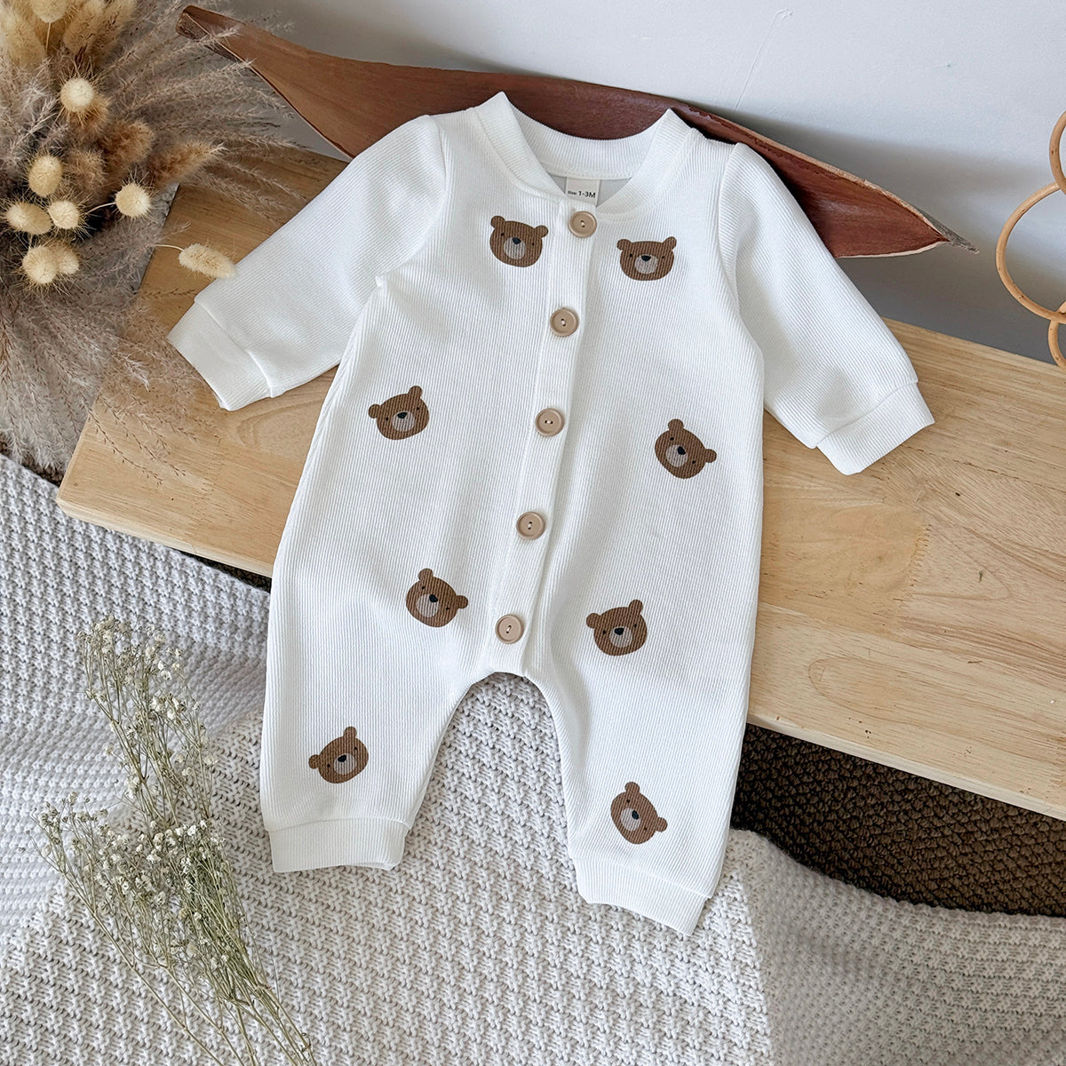 Baby Bear Print Long Sleeve Romper Jumpsuit 1-18Months