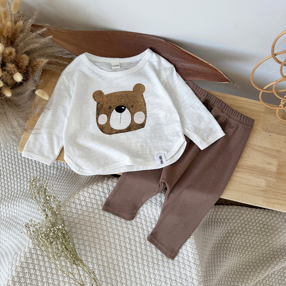 Baby Bear Print Cotton Blend Long Sleeve Top and Pants Outfit Set 6Months-3Years