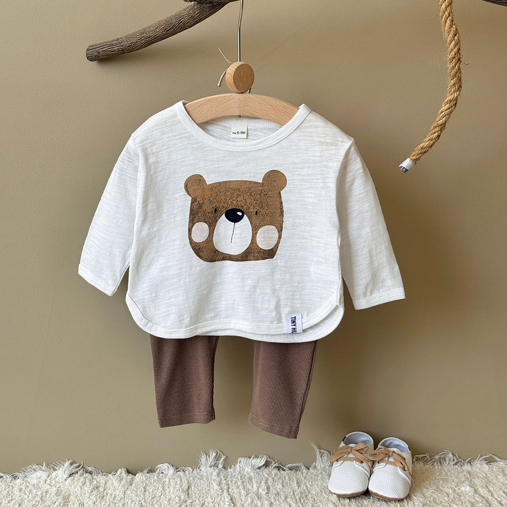 Baby Bear Print Cotton Blend Long Sleeve Top and Pants Outfit Set 6Months-3Years