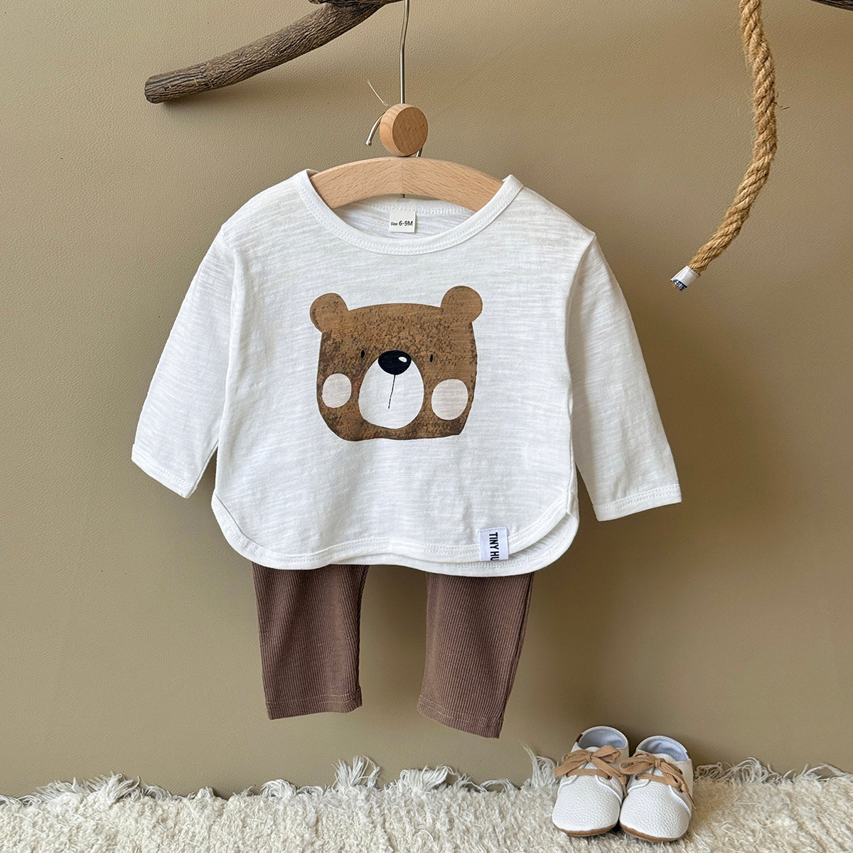 Baby Bear Print Cotton Blend Long Sleeve Top and Pants Outfit Set 6Months-3Years
