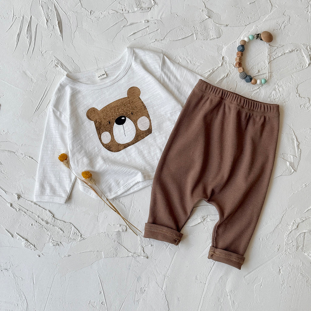 Baby Bear Print Cotton Blend Long Sleeve Top and Pants Outfit Set 6Months-3Years