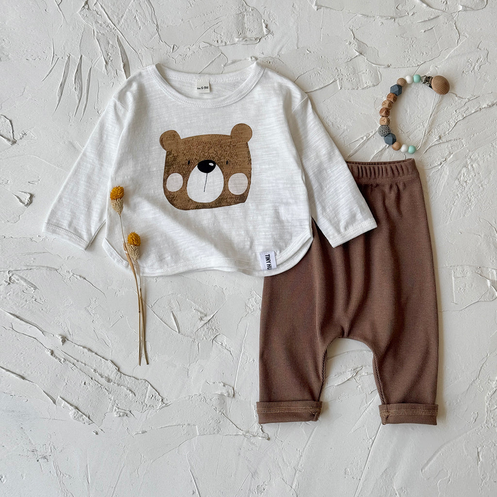 Baby Bear Print Cotton Blend Long Sleeve Top and Pants Outfit Set 6Months-3Years