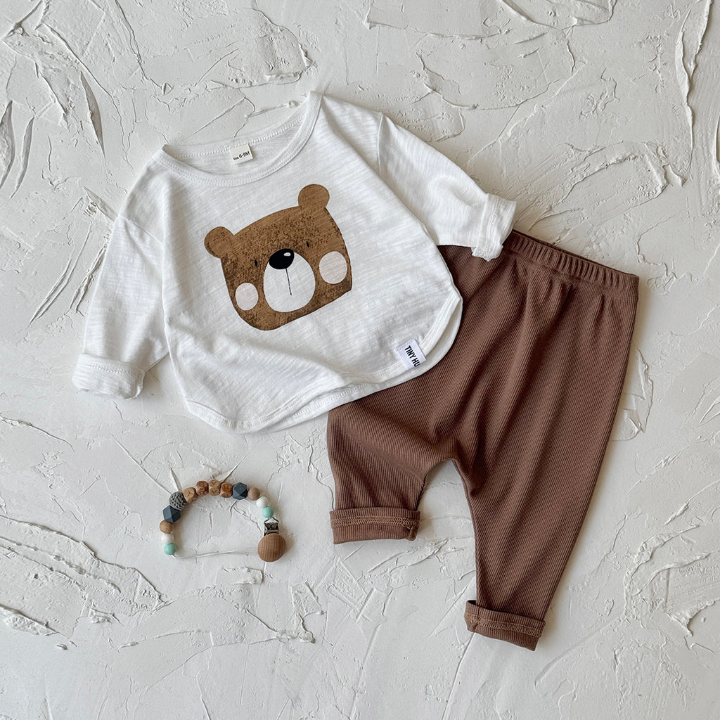 Baby Bear Print Cotton Blend Long Sleeve Top and Pants Outfit Set 6Months-3Years
