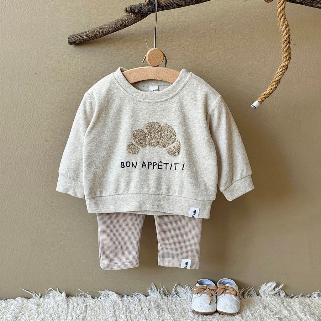 Baby Croissant Embroidered Top and Pants Outfit Set 6Months-3Years