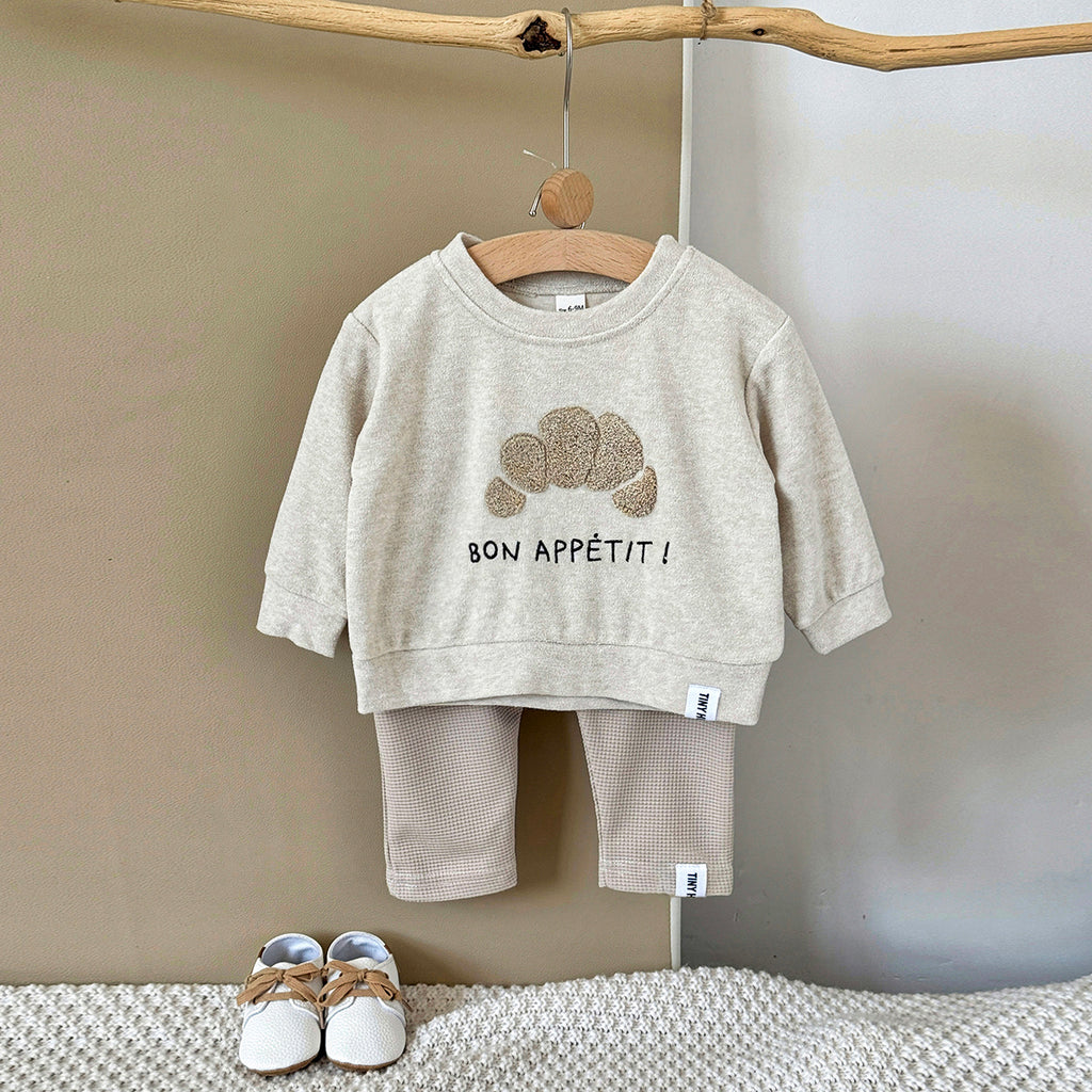 Baby Croissant Embroidered Top and Pants Outfit Set 6Months-3Years