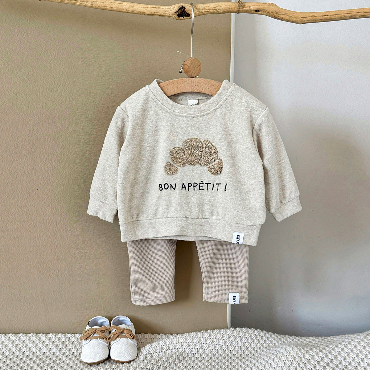 Baby Croissant Embroidered Top and Pants Outfit Set 6Months-3Years