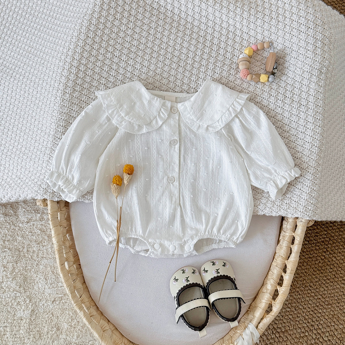 Baby Girls Polka Dot Ruffle Collar Long Sleeve Romper 1-18Months