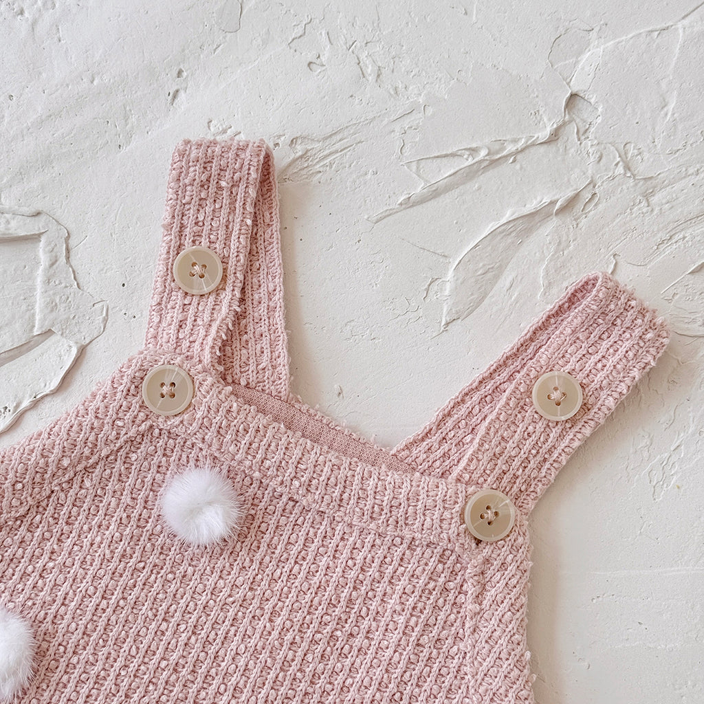 Baby Girls Pink Knit Suspender Romper 1-18Months
