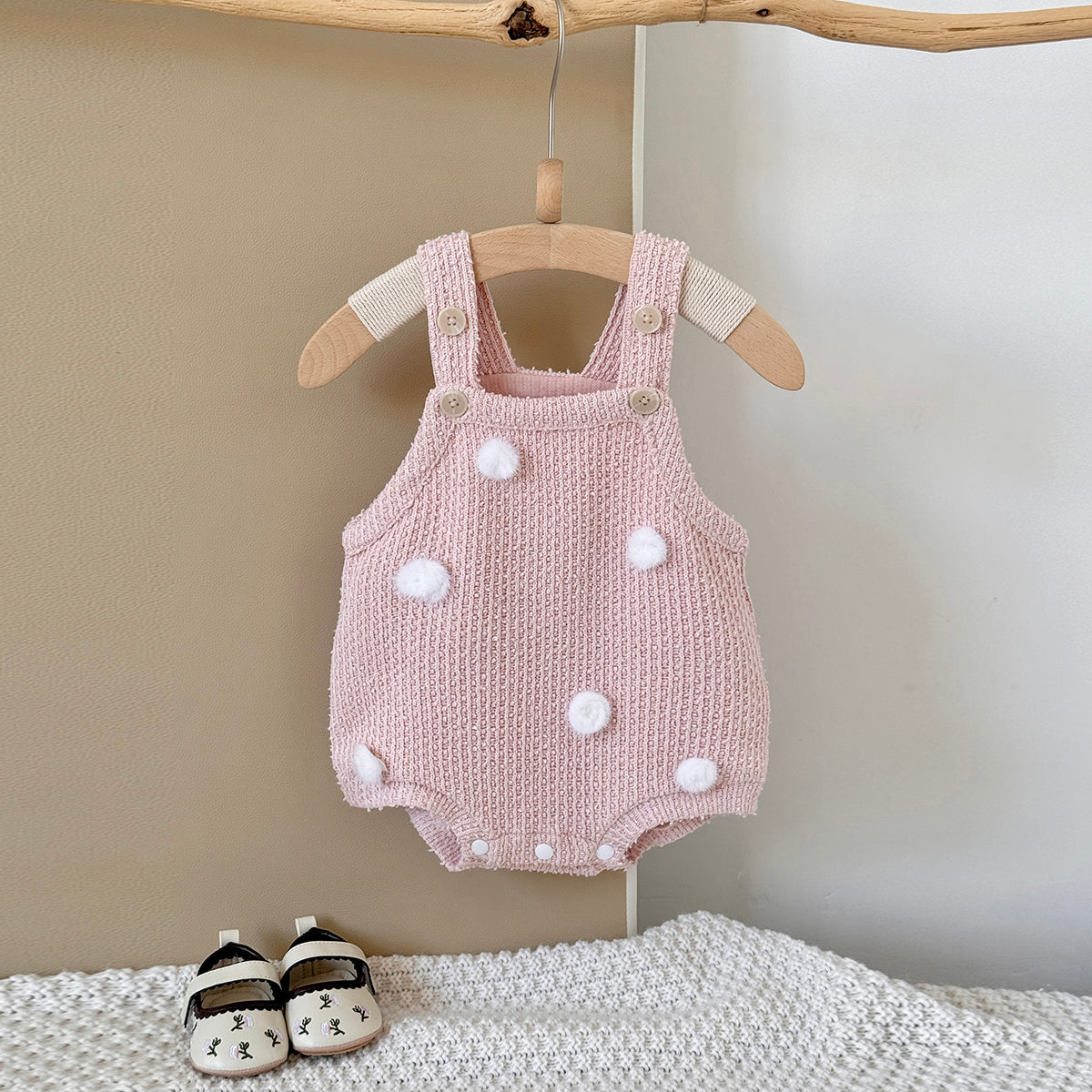Baby Girls Pink Knit Suspender Romper 1-18Months