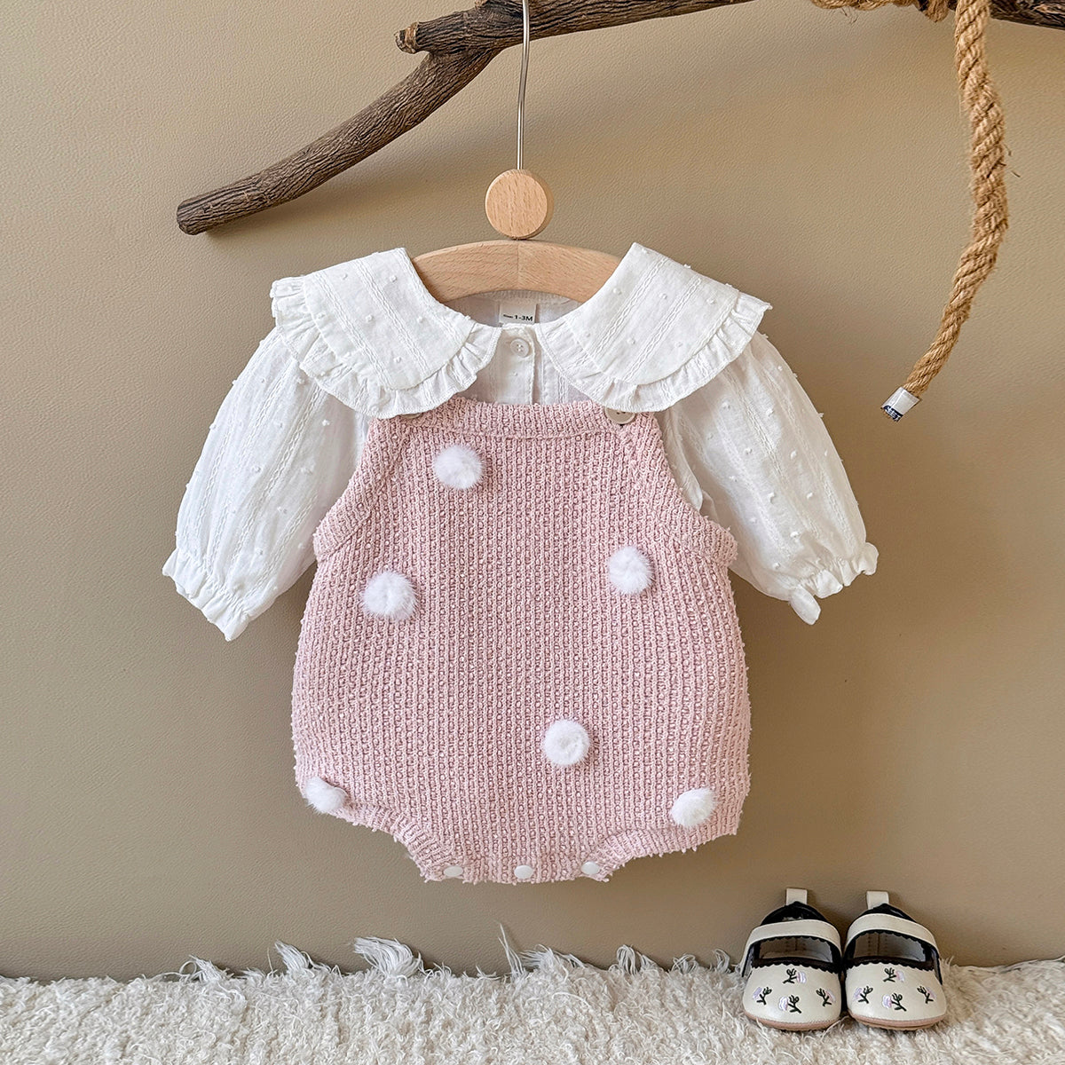 Baby Girls Pink Knit Suspender Romper 1-18Months
