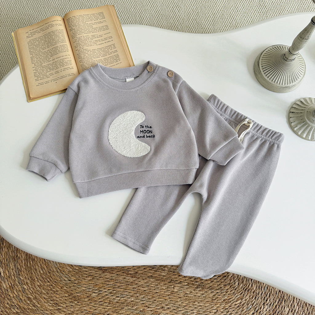 Baby Moon Embroidered Top and Pants Outfit Set 6Months-3Years