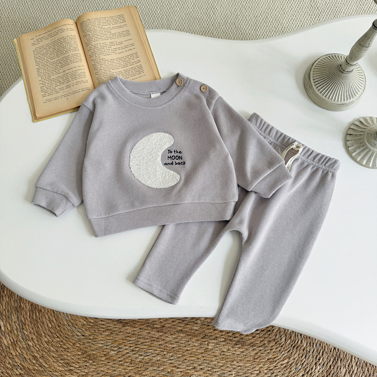 Baby Moon Embroidered Top and Pants Outfit Set 6Months-3Years