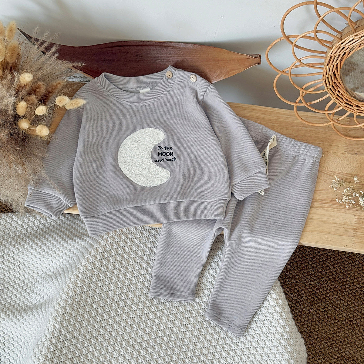 Baby Moon Embroidered Top and Pants Outfit Set 6Months-3Years