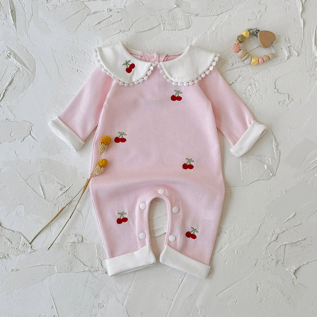 Baby Cherry Embroidered Long Sleeve Romper Jumpsuit 1-18Months